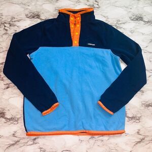 Lands' End Fleece Jacket Boys Lg 14-16 Blue Orange 1/4 Button Down Pullover Fall